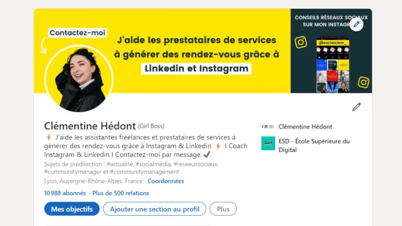 Capture profil LinkedIn Clémentine Hédont